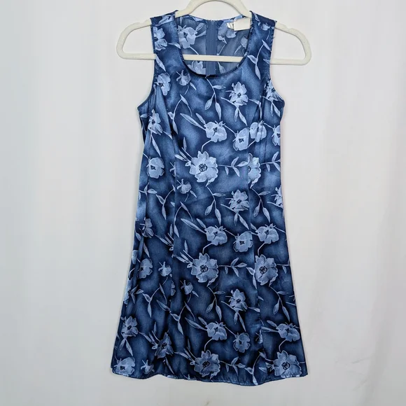 Dby Dresses | Vintage Dby Y2k 90s Sz. 5/6 Satin Lace Up Back Floral Sleeveless Mini Dress | Color: Blue | Size: 6 | _Thrift_Thrive_'s Closet Dby Dresses | Vintage Dby Y2k 90s Sz. 5/6 Satin Lace Up Back Floral Sleeveless Mini Dress | Color: Blue | Size: 6 | _Thrift_Thrive_'s Closet